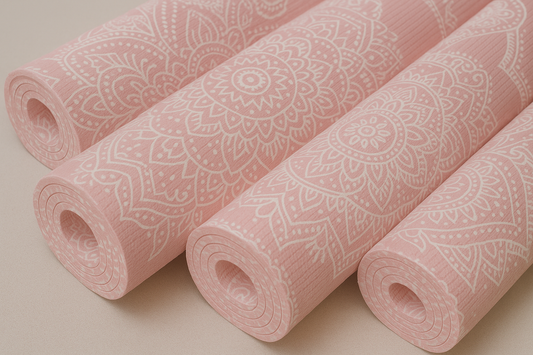 🌸 Pastel Pink Yoga Mat with White Bohemian Print